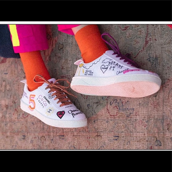 CHANEL X PHARRELL White Graffiti Limited Edition Sneakers, size 6 - Picture 2 of 13